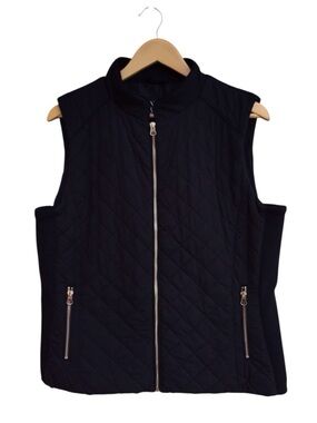 New York & Company Black Quilted Full Zip Vest Size Large